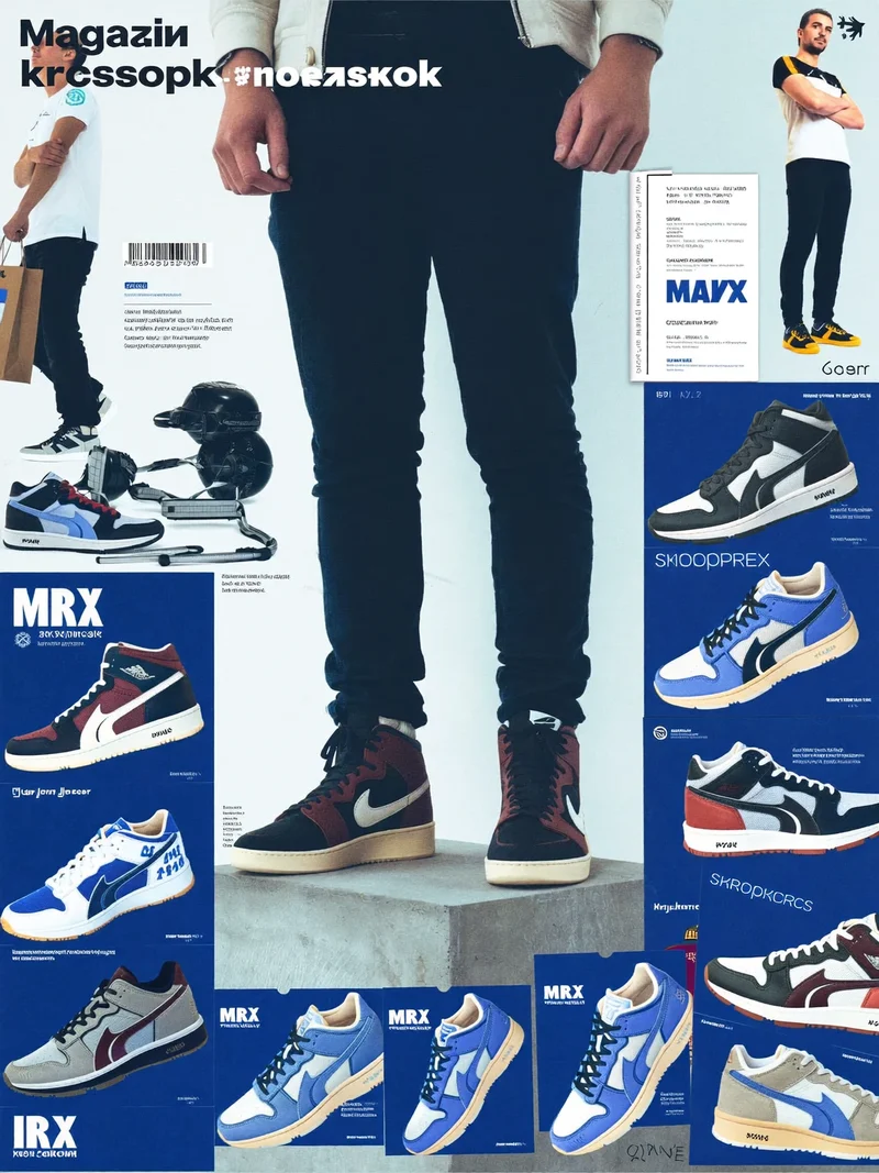 Illustration: hohe Court-Sneaker in Schwarz und Creme auf Betonsockel
